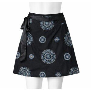 Heart Soul Embroidered Wrap Skirt Black Boho A-Line Cotton Size 3